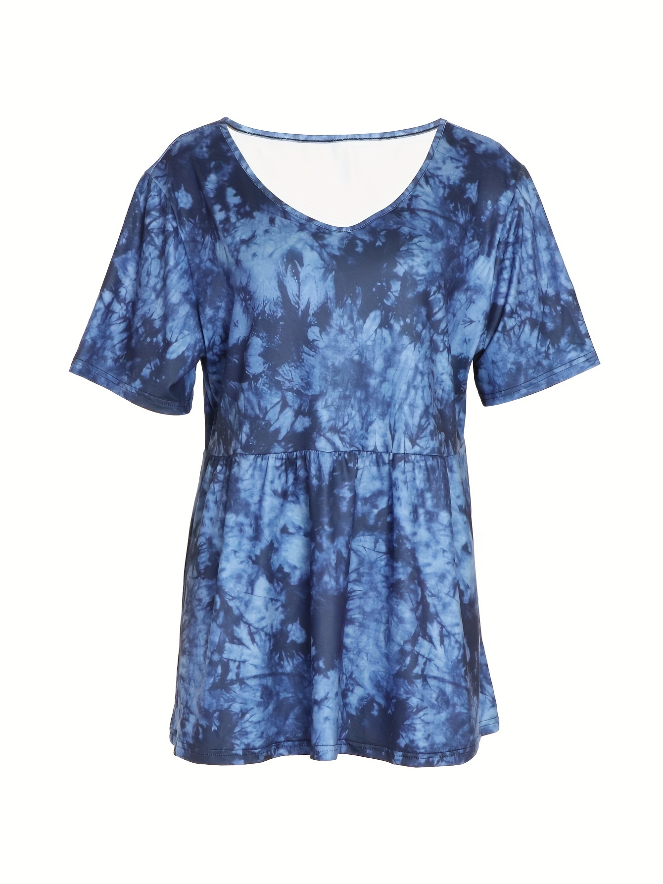 Plus Size Tie Dye Print T-Shirt, Casual V Neck Short Sleeve T-Shirt, Women s Plus Size Clothing details 2