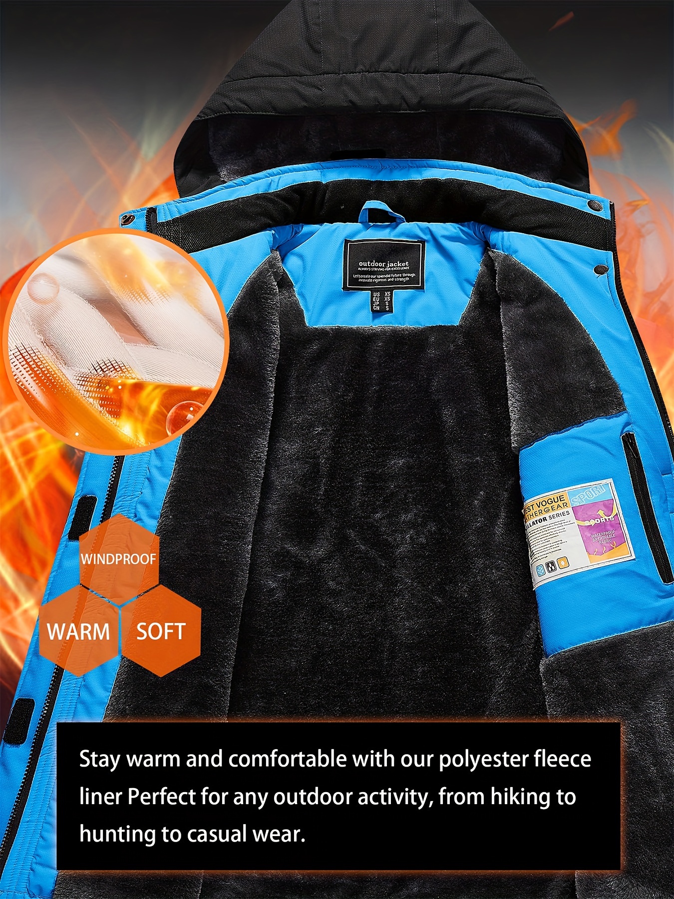 womens large size ski jacket winter waterproof jacket bright colors fleece warm comfortable coat hooded multiple pockets outdoor sports snowsports snowboarding hiking mountaineering camping daily casual size jacket details 5