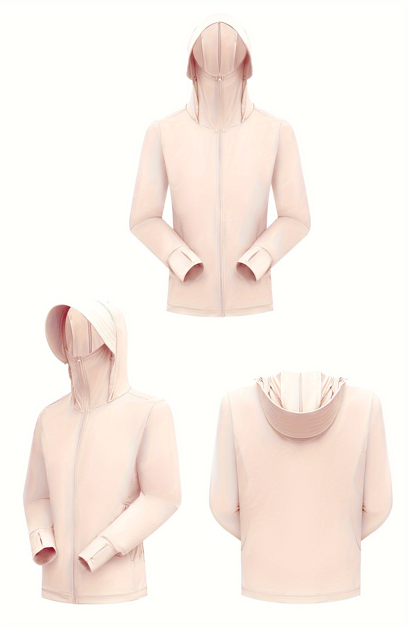 womens plus size solid lightweight hooded sports jacket pockets details 1