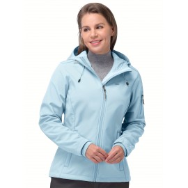 Softshell Jacket for Women, Casual Plush Lined Warm Hooded Windproof Coat with Adjustable Hood and Drawcord Hem for Winter Fall Outdoor Hiking