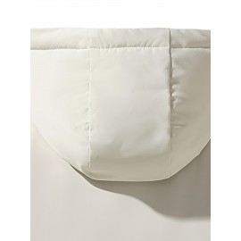 Plus Size Women'S Hooded Fleece Jacket, Casual Style, Non-Stretch Solid Color, Long Sleeve, Regular Length, with Pockets, Woven Fabric Outerwear with Polyester Lining for Winter