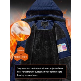 Large-size Women's Waterproof Soft-shell Ski Jacket with Fleece Lining, Hooded, Multiple Pockets, Warm, Comfortable, Bright Colors, Plus-size Coat for Outdoor Sports, Snowsports, Snowboarding, Hiking, Mountaineering, Camping, Daily Casual Work