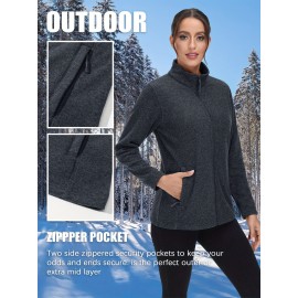 Women's Plus Size Fleece Jacket Full Zip Stand Collar Casual Jacket Autumn And Winter Warm Coat Lightweight Soft Comfort Jacket 2 Zipper Pockets Daily Travel Wear Commute Office To School Home Outdoor Recreation Activities Large Size Fleece Jacket