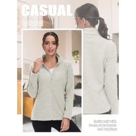 Women's Plus Size Fleece Jacket Full Zip Stand Collar Casual Jacket Autumn And Winter Warm Coat Lightweight Soft Comfort Jacket 2 Zipper Pockets Daily Travel Wear Commute Office To School Home Outdoor Recreation Activities Large Size Fleece Jacket