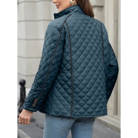 Women's Oversized Polyester Coat, Casual Hug Fit, Small Stand Collar, Long Sleeve, Zipper Closure, Autumn And Winter Warm Coat