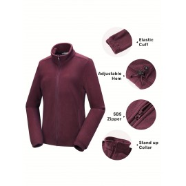 Women's Outdoor Sports Plush Jacket, Plus Size Solid Color Zipper Warm Soft Long Sleeve Lightweight Fleece Jacket