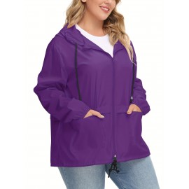 Plus Size Raincoat Women Water Resistant Rain Jacket Packable Outdoor Hooded Windbreaker