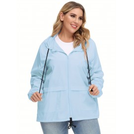 Plus Size Raincoat Women Water Resistant Rain Jacket Packable Outdoor Hooded Windbreaker