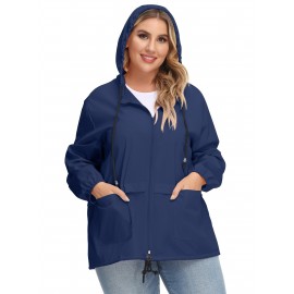 Plus Size Raincoat Women Water Resistant Rain Jacket Packable Outdoor Hooded Windbreaker