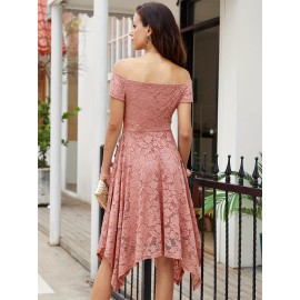 Women's Lace Cocktail Dress Hi-Lo Off Shoulder Bridesmaid Swing Formal Party Dress