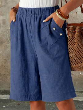 Stylish Slant Pocket Shorts - Elastic Waist, Comfortable, Breathable, Summer & Spring Essential - Women's Elegant Clothing for Casual Occasions