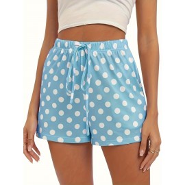 Lace Up Polka Dot Print Shorts, Casual Loose Shorts For Spring & Summer, Women's Clothing